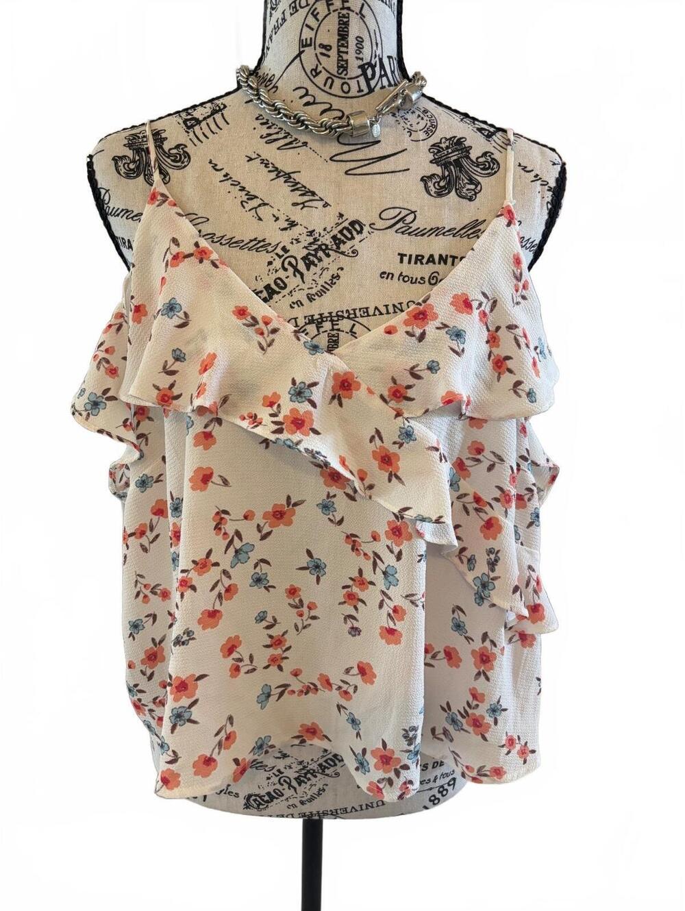 Timing Floral Ruffle Cami Tank Top Size L Cottagecore Coquette Boho